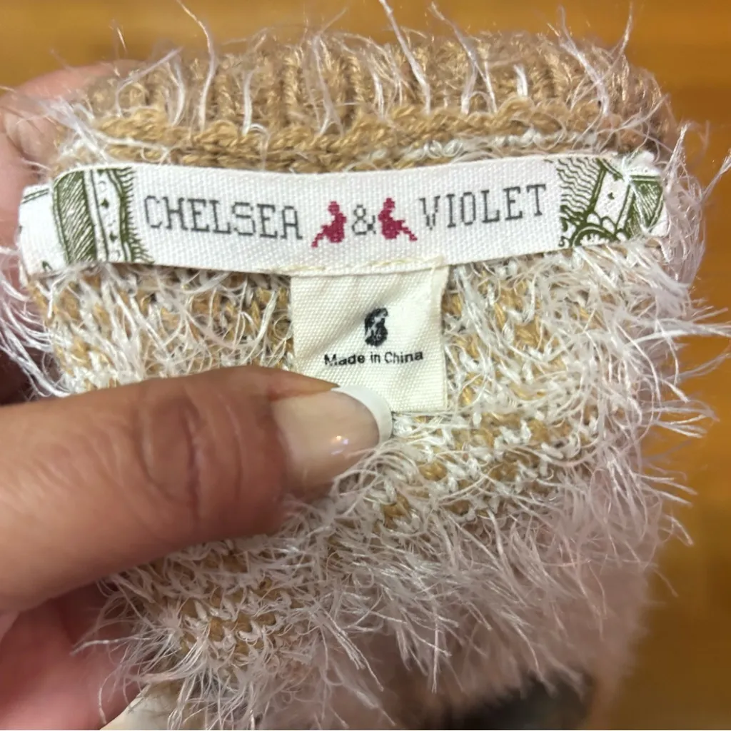 Chelsea & Violet Neutral Eyelash Evil Eye Preppy Witchy Cozy Sweater S - Image 3