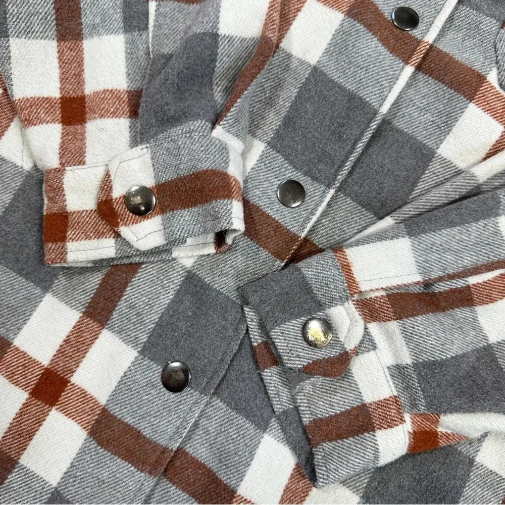 HFX Wool Blend Flannel Plaid Shacket Jacket Western Relaxed Fit Gray/Brown L Gray Size L - Image 9