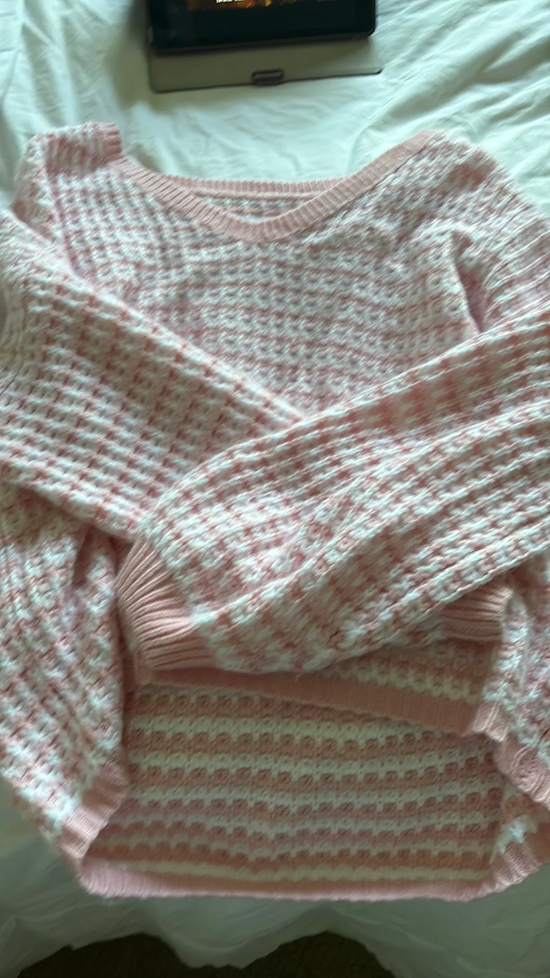 Pink Checkered V Neck Sweater  - Image 3