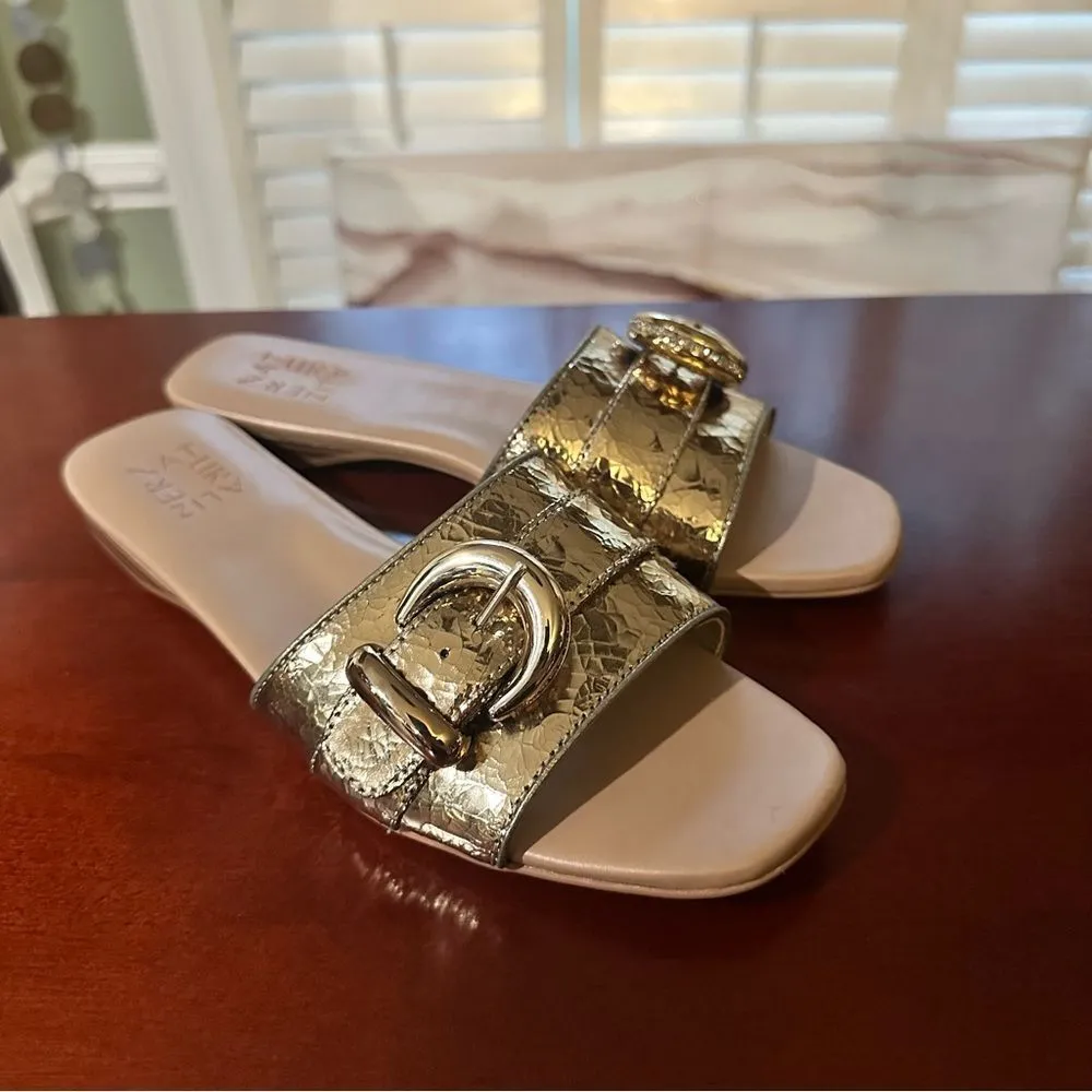 Naturalizer Gold Santiago Slip On Slide Flat Sandal With Buckle Size 7.5 - Image 2