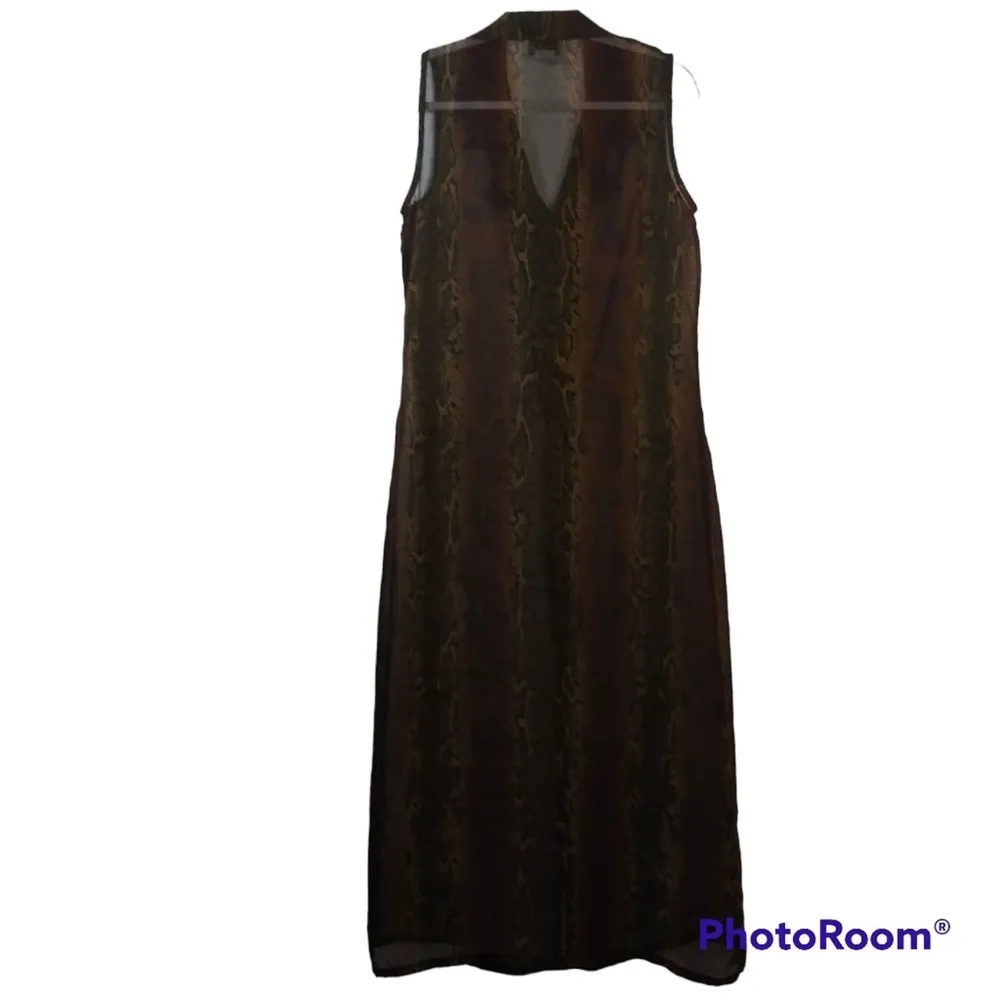 Vintage Ultra Dress Brown Snakeskin Print Duster Sleeveless Cardigan Cover Up 12 - Image 2