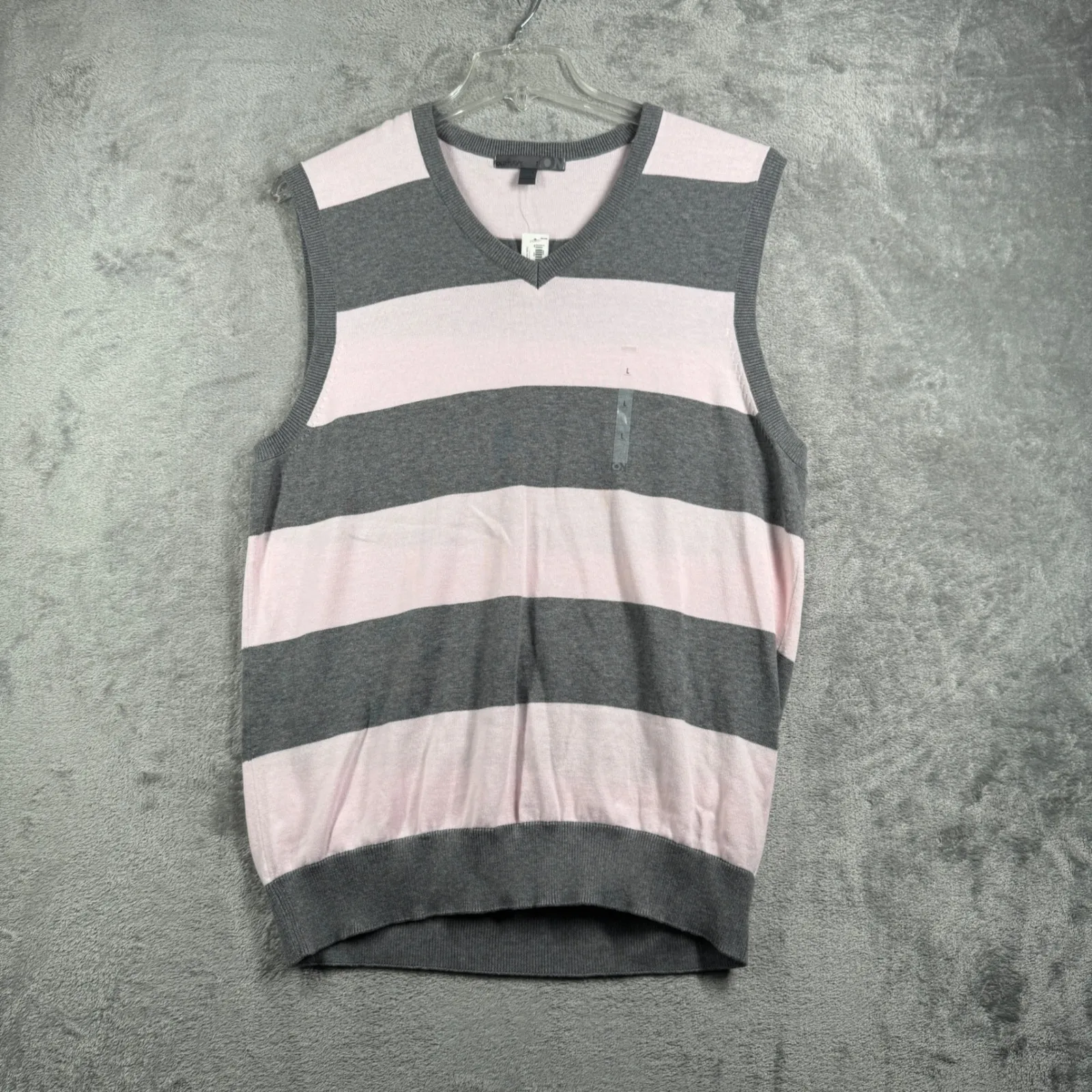 Old Navy Sweater Vest Womens L Gray Pink Stripe Knit Preppy‎ Y2K Layering Casual - Image 2