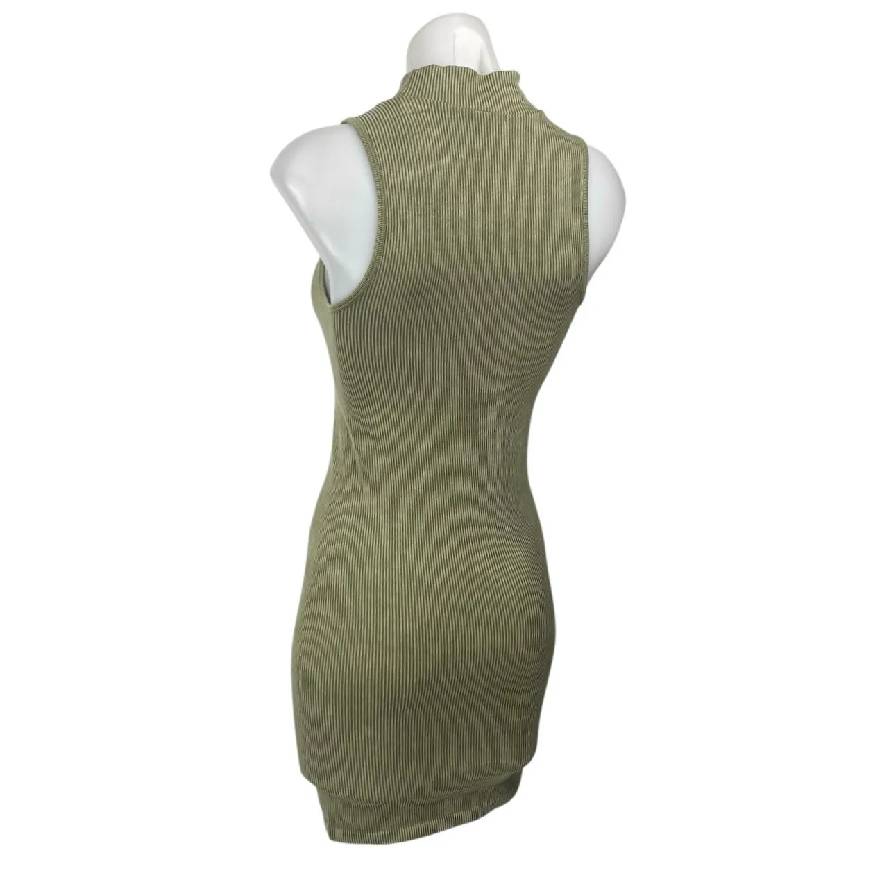 Forever 21 Olive Green Sleeveless Rib High Neck Mini Bodycon Sweater Dress S/M - Image 2