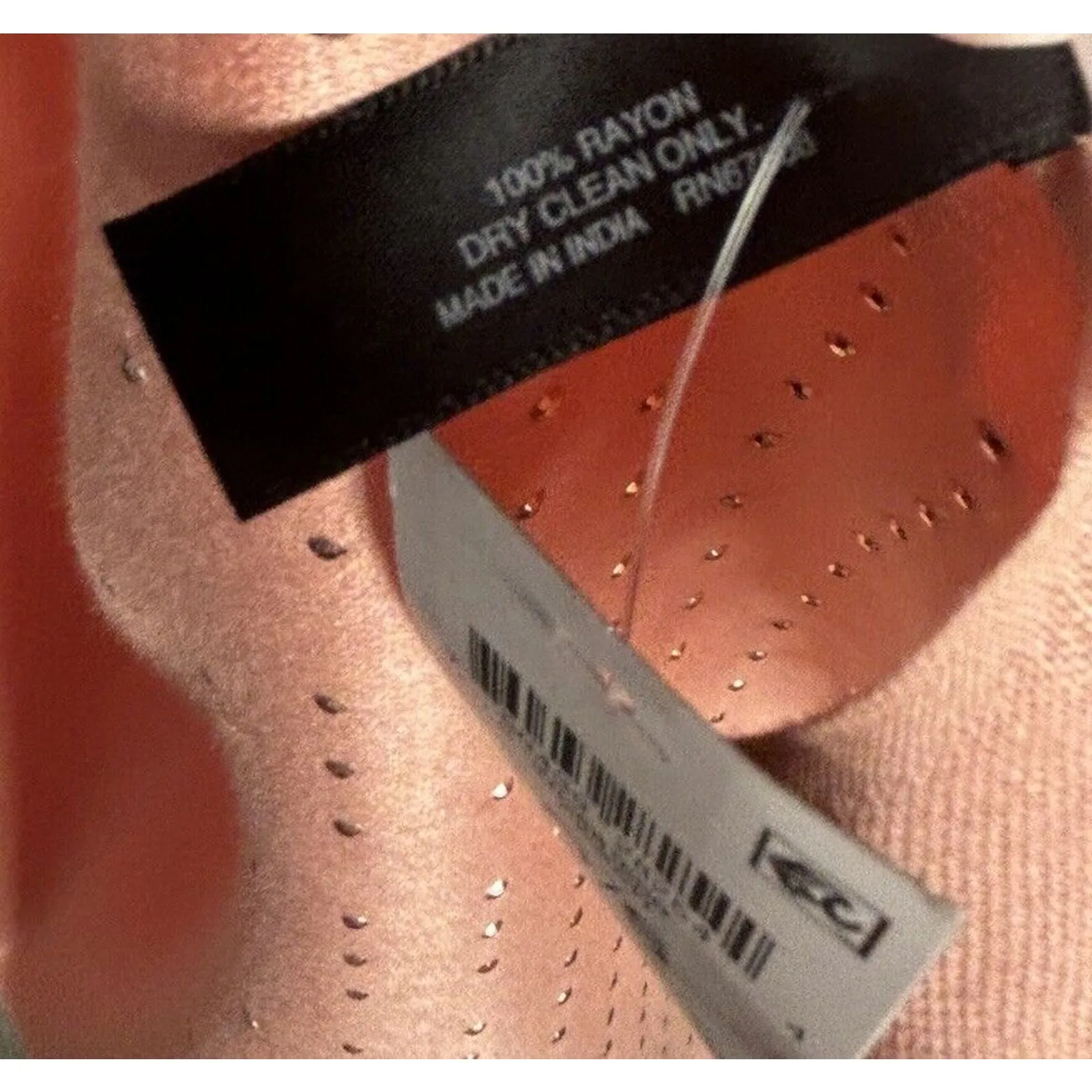 INC Scarf Rectangle Satin Peach Gold Studs Raw Hem Rayon Elegant Glam NWT Pink - Image 6