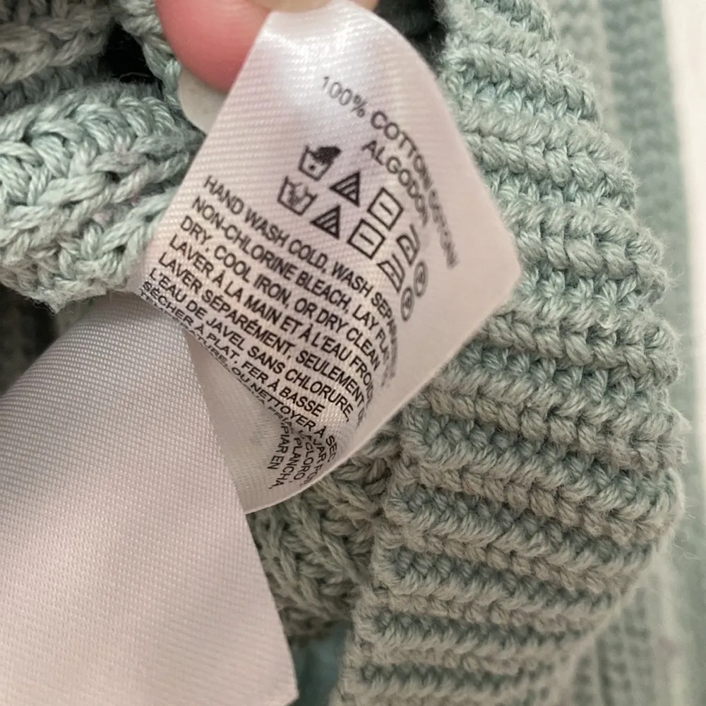 Lucky Brand Tie Back 100%‎ Cotton Sage Sweater Size Medium Knitted Knit Sweater - Image 5
