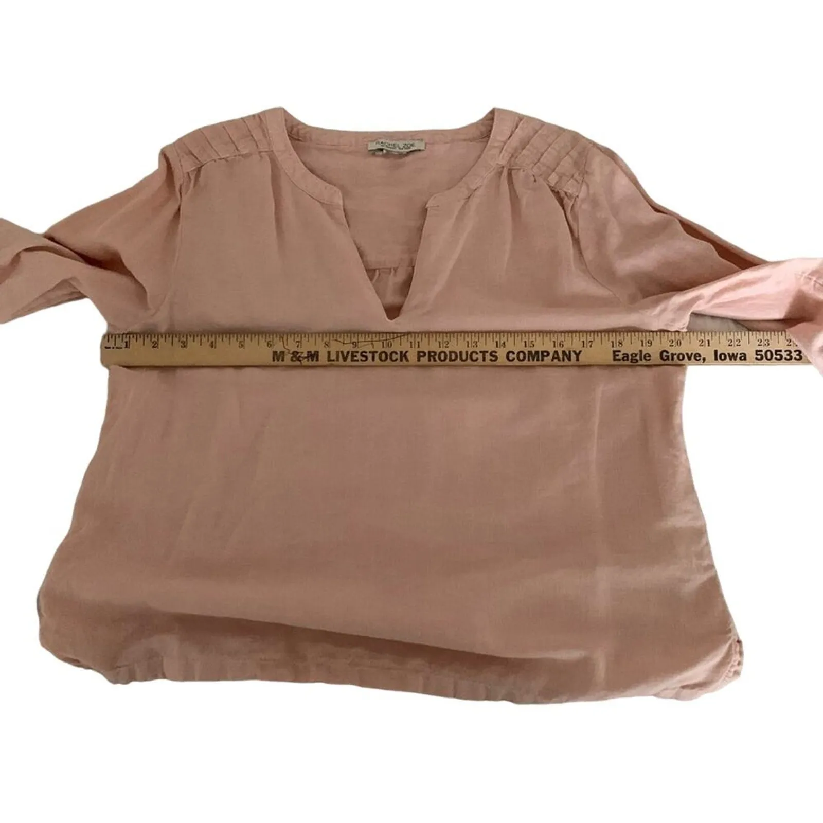 Rachel Zoe Pink Peach Linen Top Size Approx M with Tucks, Embroidery, Insertion - Image 6
