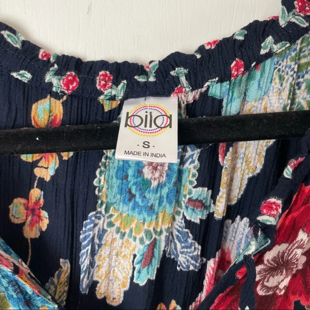 Bila Dress Sleeveless Handkerchief Hem Navy Floral Print Boho Cottagecore Blue - Image 7