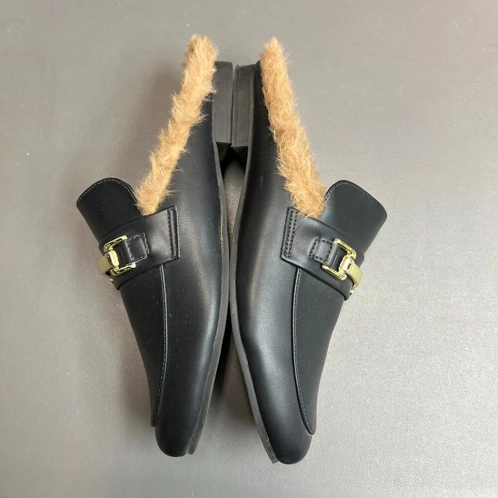 Madden Girl Brinly Womens Loafers Mules Size 8.5 Faux Leather Faux Fur Slip On - Image 7