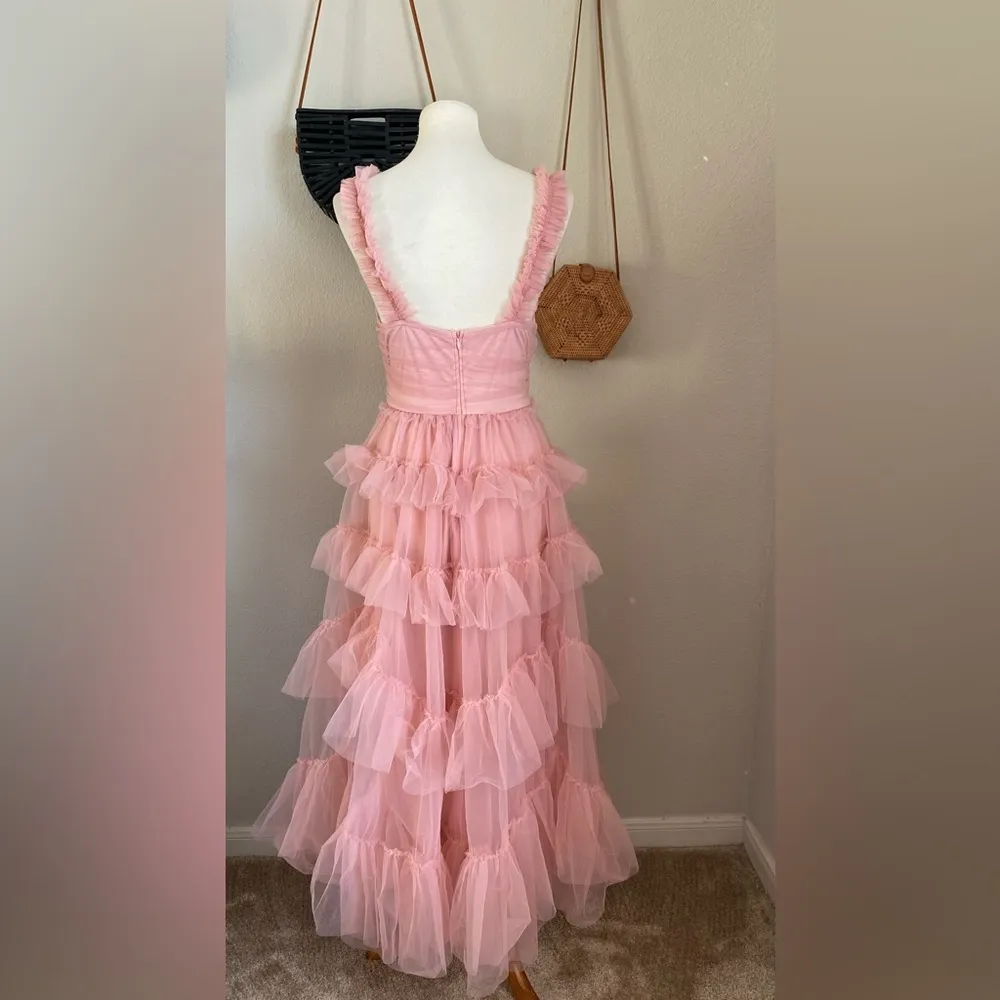 SHEIN Contrast Lace Ruffle Prom Dress, Size Medium - Image 4