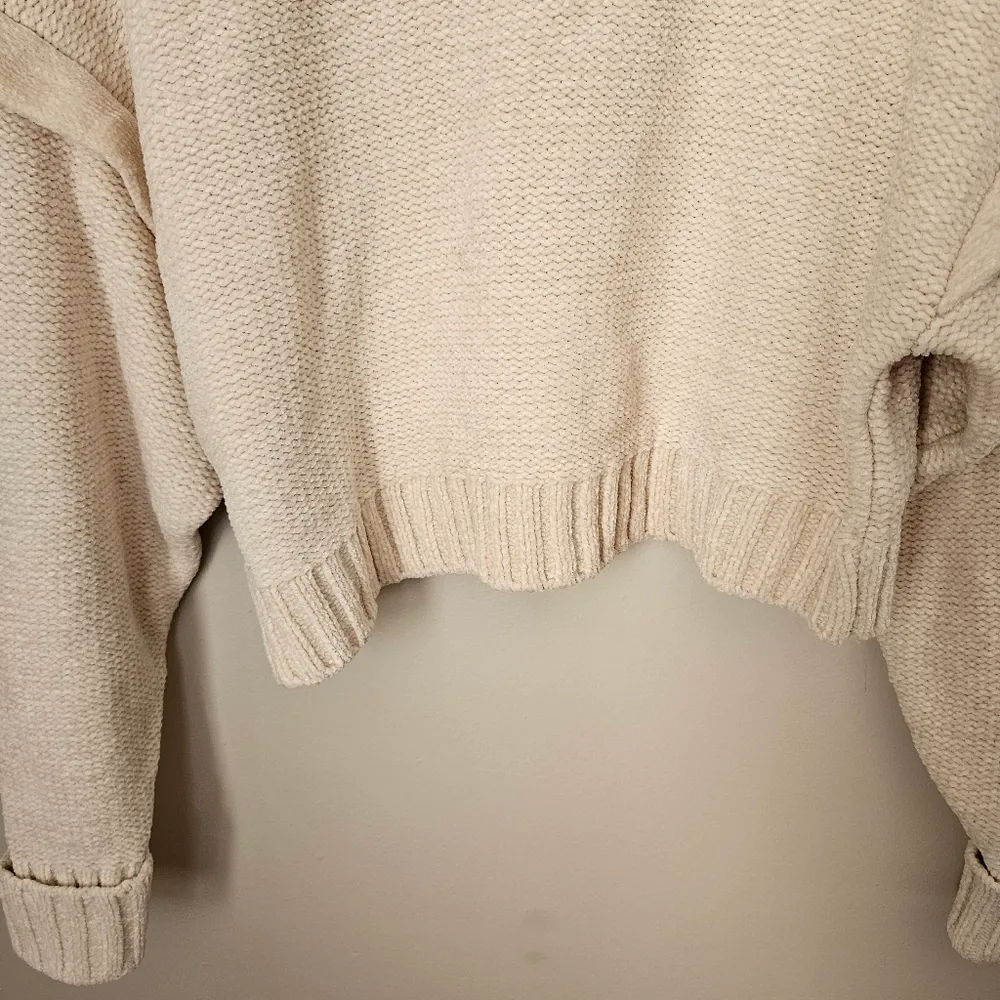 Urban Outfitters Sweater Cozy Cream Turtleneck Ruffle Cropped Neutral Chenille - Image 4