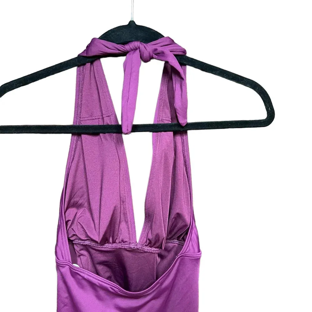 Kate Spade Belted‎ Plunging Halter One-Piece Swimsuit Cabarnet Purple Size Small - Image 8