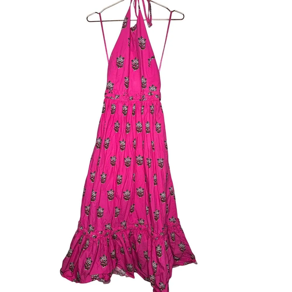 RHODE Hot Pink Marigold Flower Print Halter Style Salena Maxi Dress Size XS - Image 5