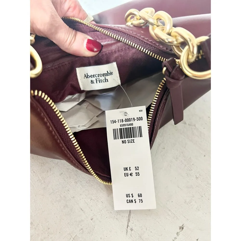 NWT Abercrombie & Fitch Vegan Leather Chain Shoulder Handbag Deep Wine Purple - Image 6