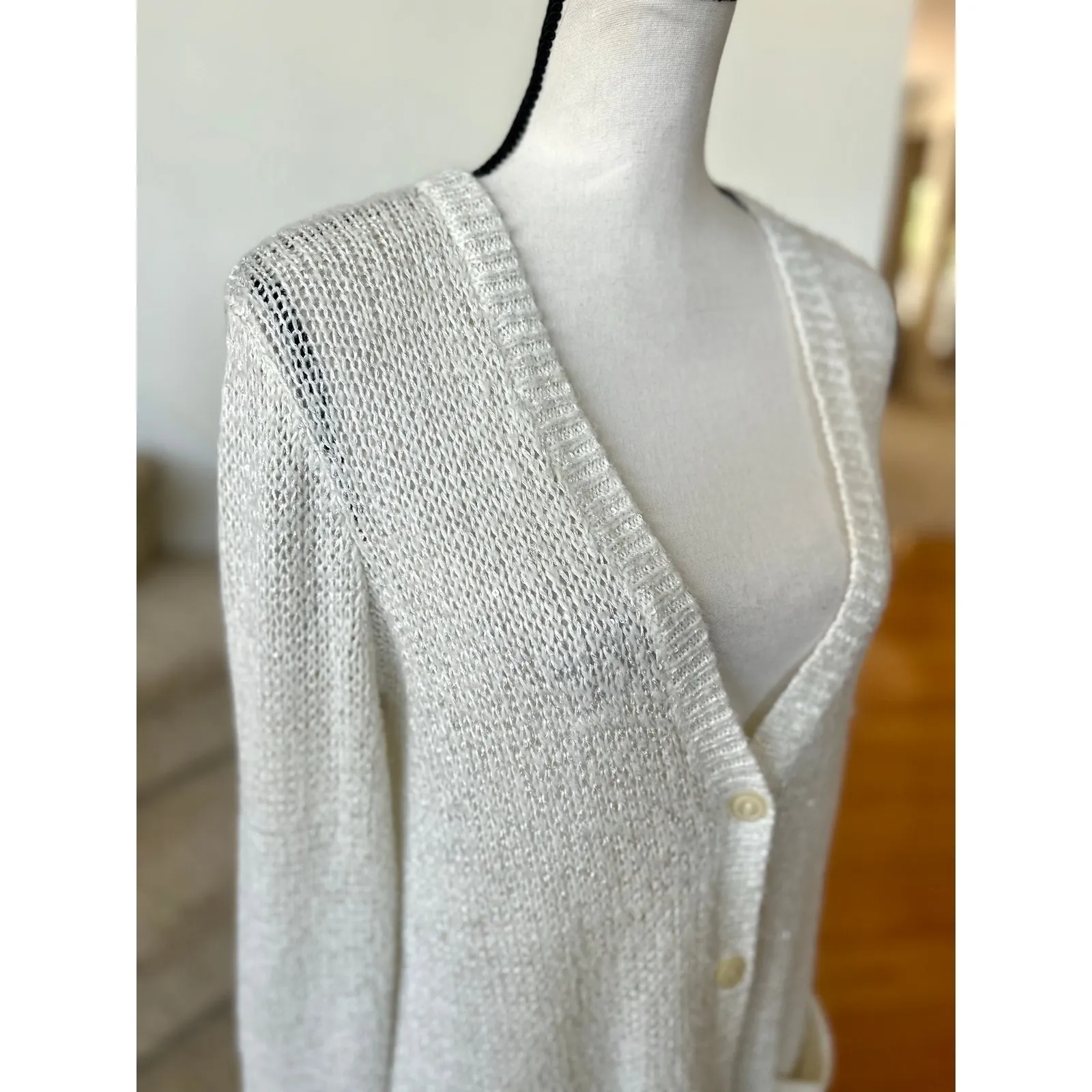 Denim Supply Ralph Lauren White Sequin Knit Long Line Cardigan - Image 3