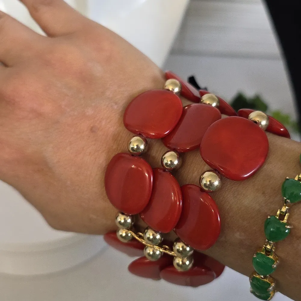 Ashley Stewart Burnt Orange Three Strand Stretch Bracelet - Image 4