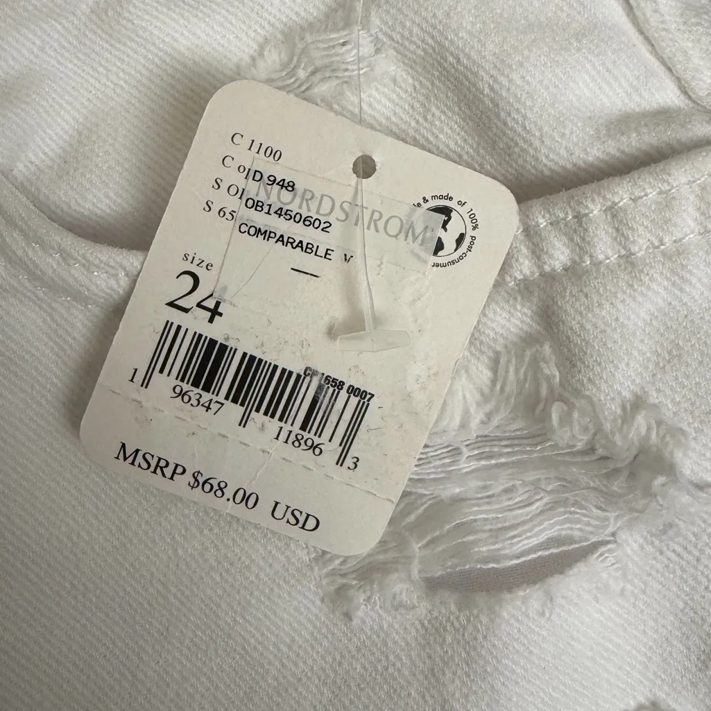 Free People We the Free White Distressed Denim Button Fly Cut-Off Shorts 24 NWT - Image 10