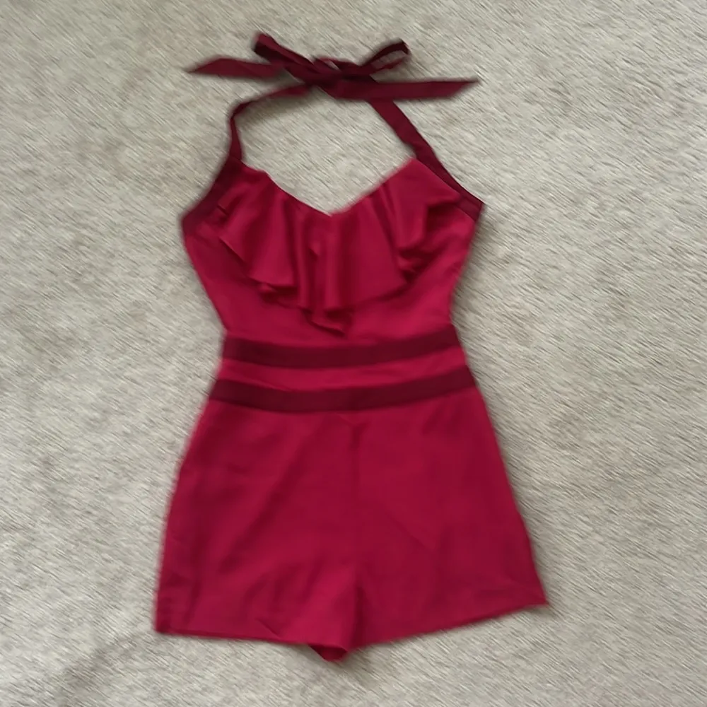 Bebe Ruffle Halter Romper - Red/Pink - 0 - Image 2