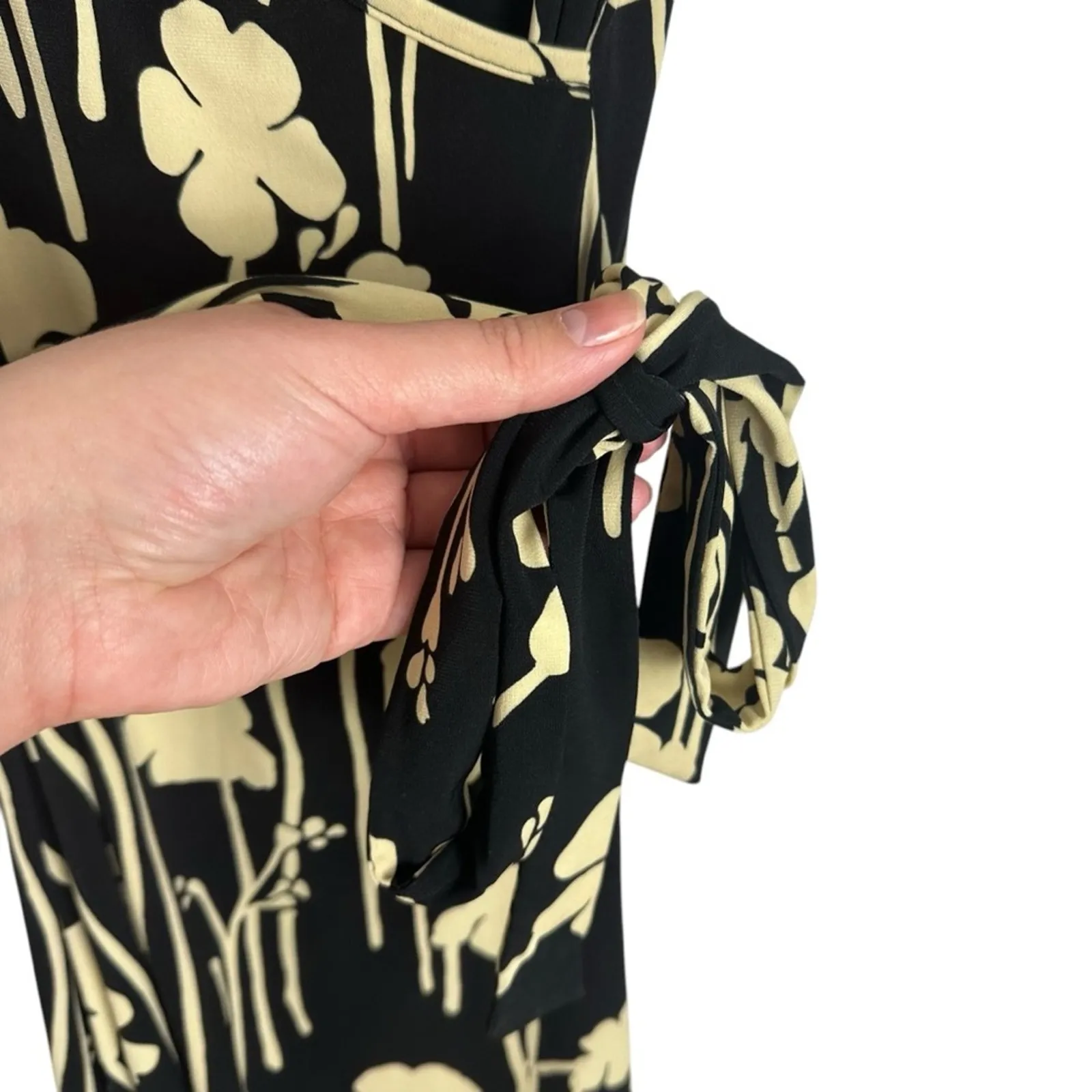 Vintage Forever21 Jersey Wrap Dress Black Floral Junior's Lg Deadstock NWT Boho - Image 9