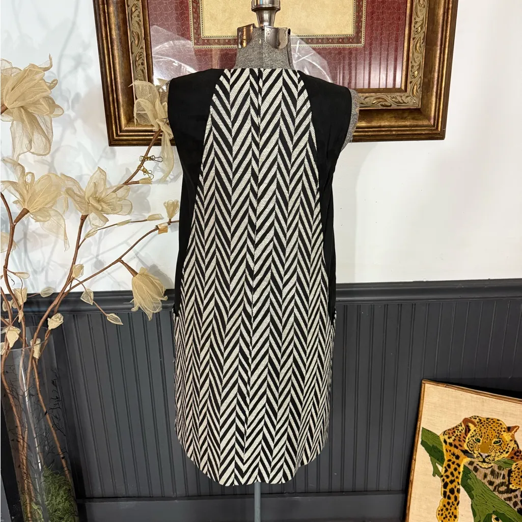 HD In Paris Anthropologie Black & Cream Herringbone Shift Dress ~ Size 5P 💚🍄 - Image 6