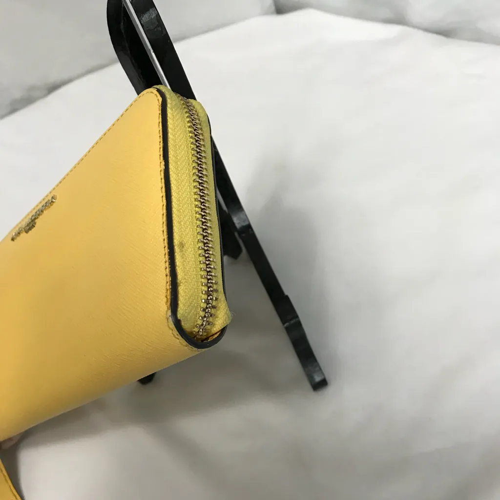 Karl Lagerfeld Yellow Saffiano Leather Zip Around Wallet EUC - Image 4
