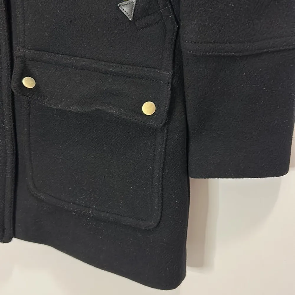 J Crew Coat‎ Women size 4 Black Tan Stadium Cloth Nellie Gori Wool Blend Utility - Image 9