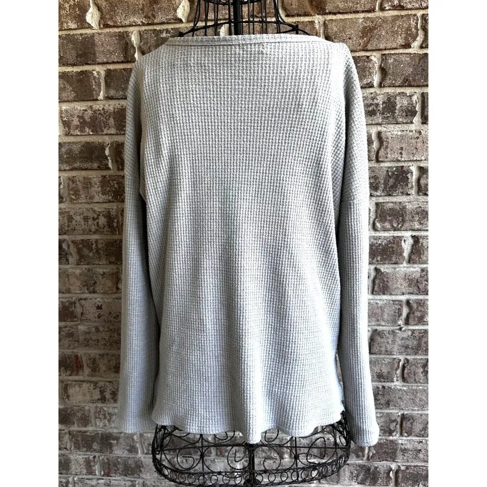 Piko 1988 Waffle Knit Cardigan Sz S Gray Button Oversized Sweater Henley… - Image 8