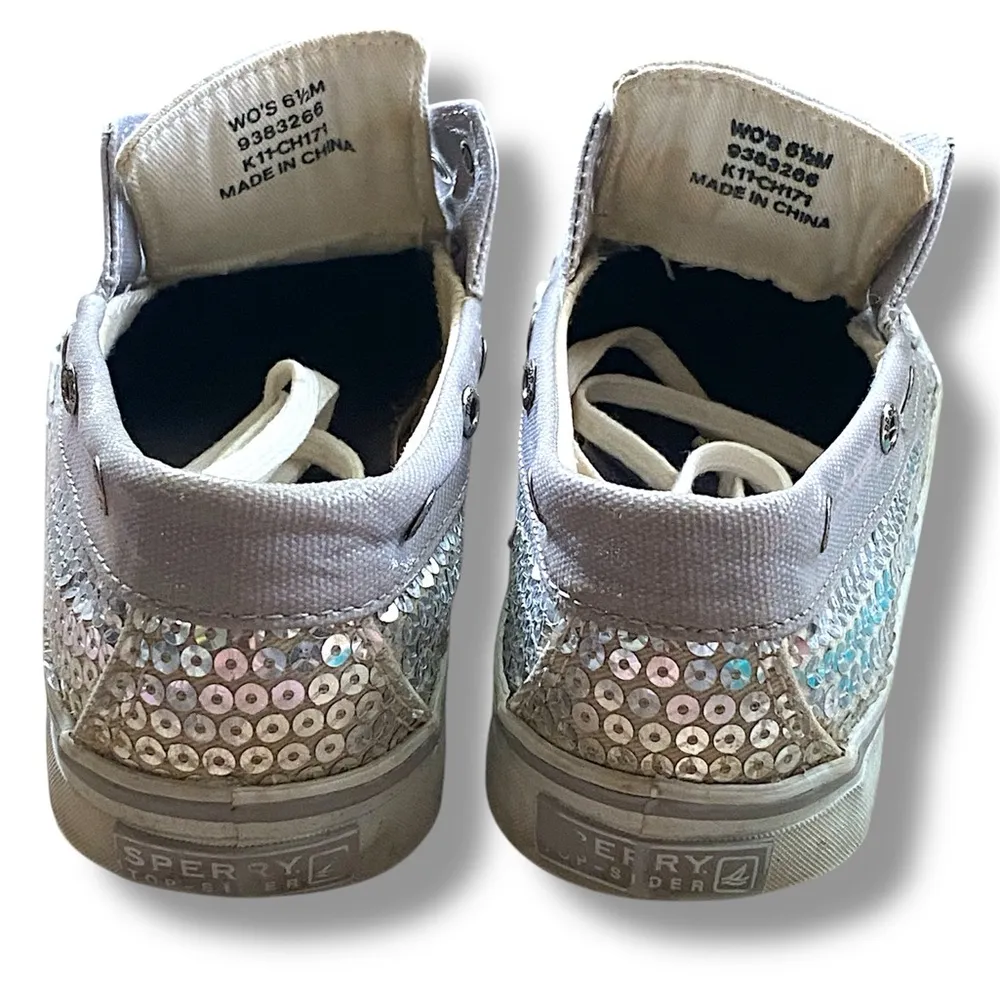 Sperry Top Sider Silver Sneakers with Sequined Finish - Image 3