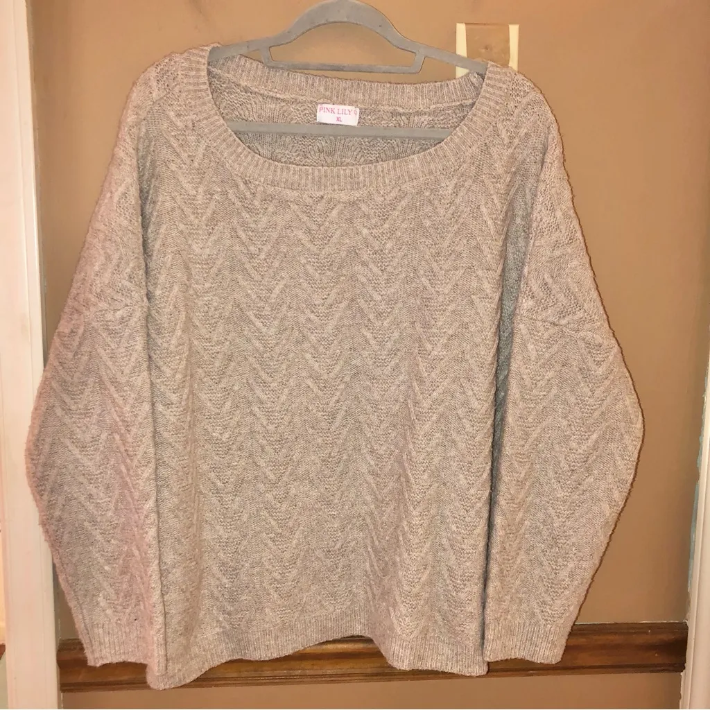 PINK LILY CANDID FEELINGS BOAT NECK‎ TEXTURED SWEATER beige XL - Image 2