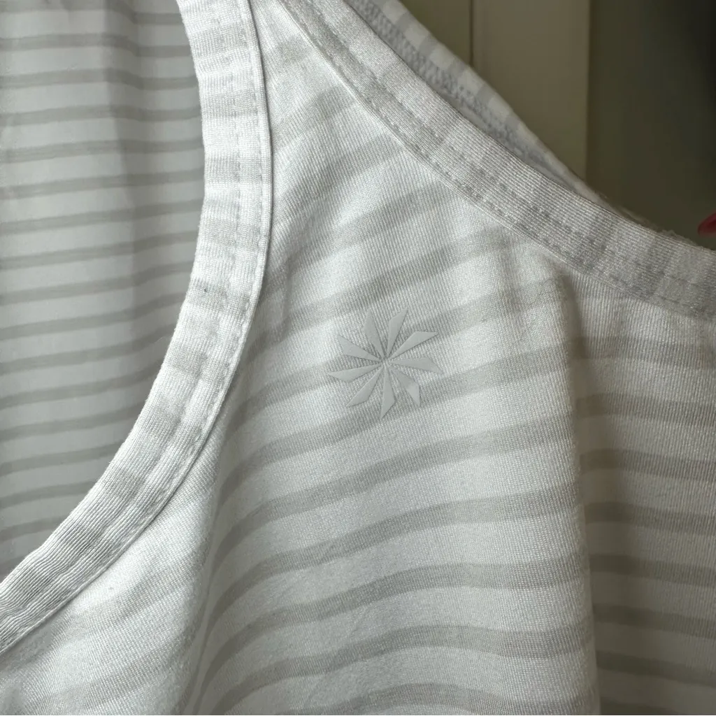 Athleta Racerback Tank Top. SIze: Small. White & Gray Stripes. - Image 4