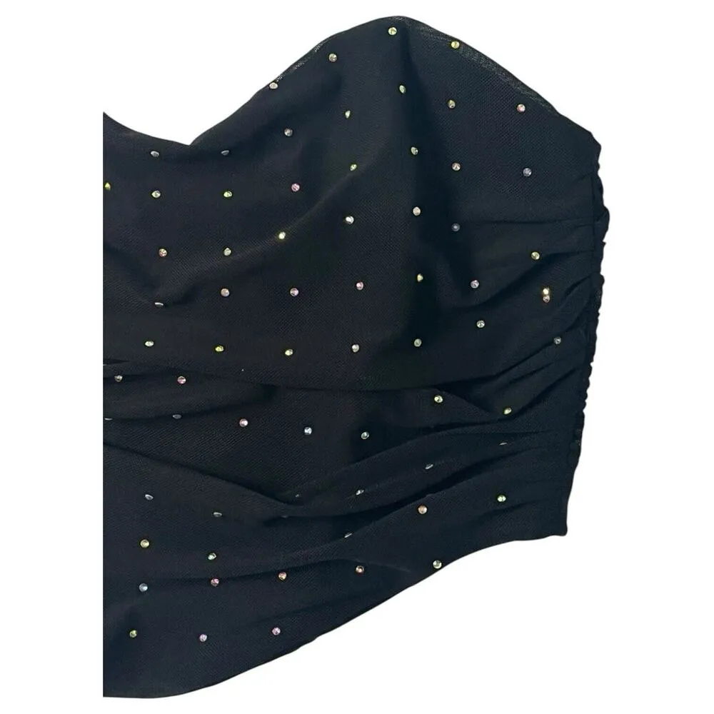 Hello Molly Top Womens S Cropped Strapless Rhinestone Sweetheart Diva Black - Image 11