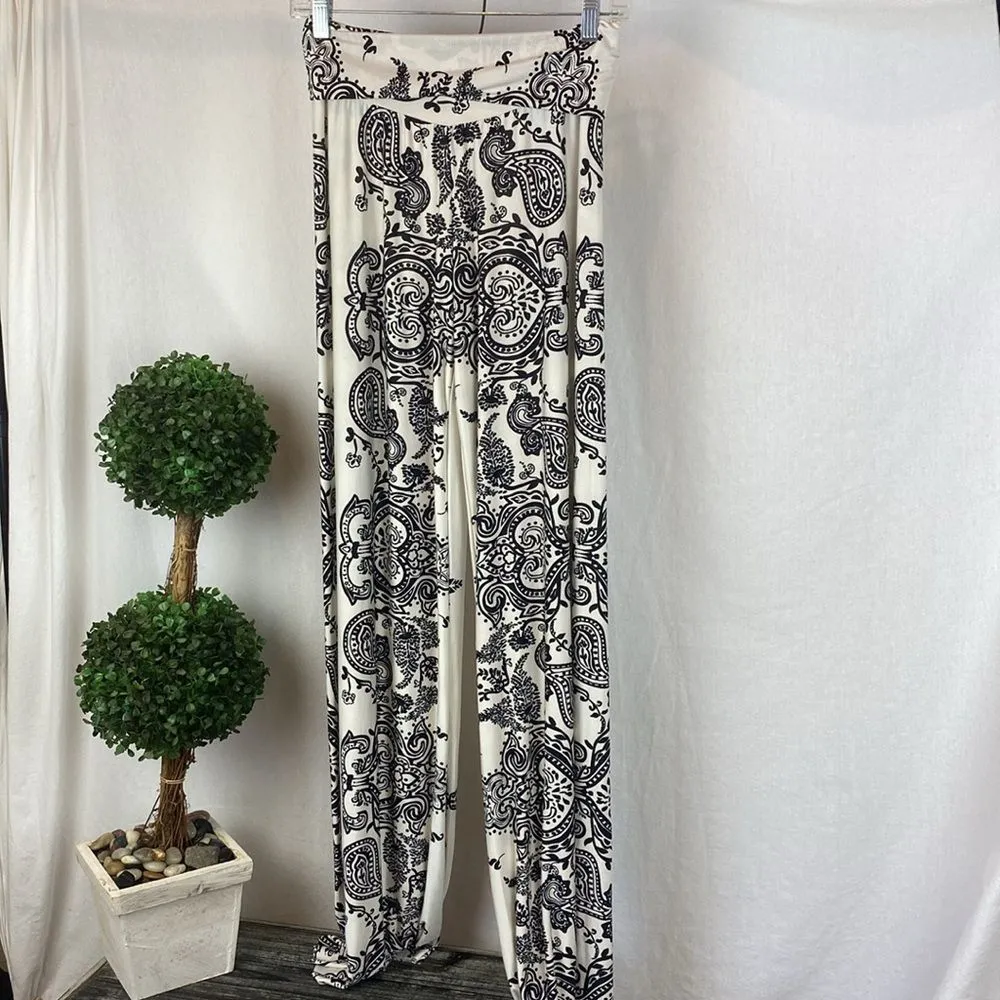 J USA Black & White Paisley Print High Waist Wide Leg Palazzo Pants S - Image 4