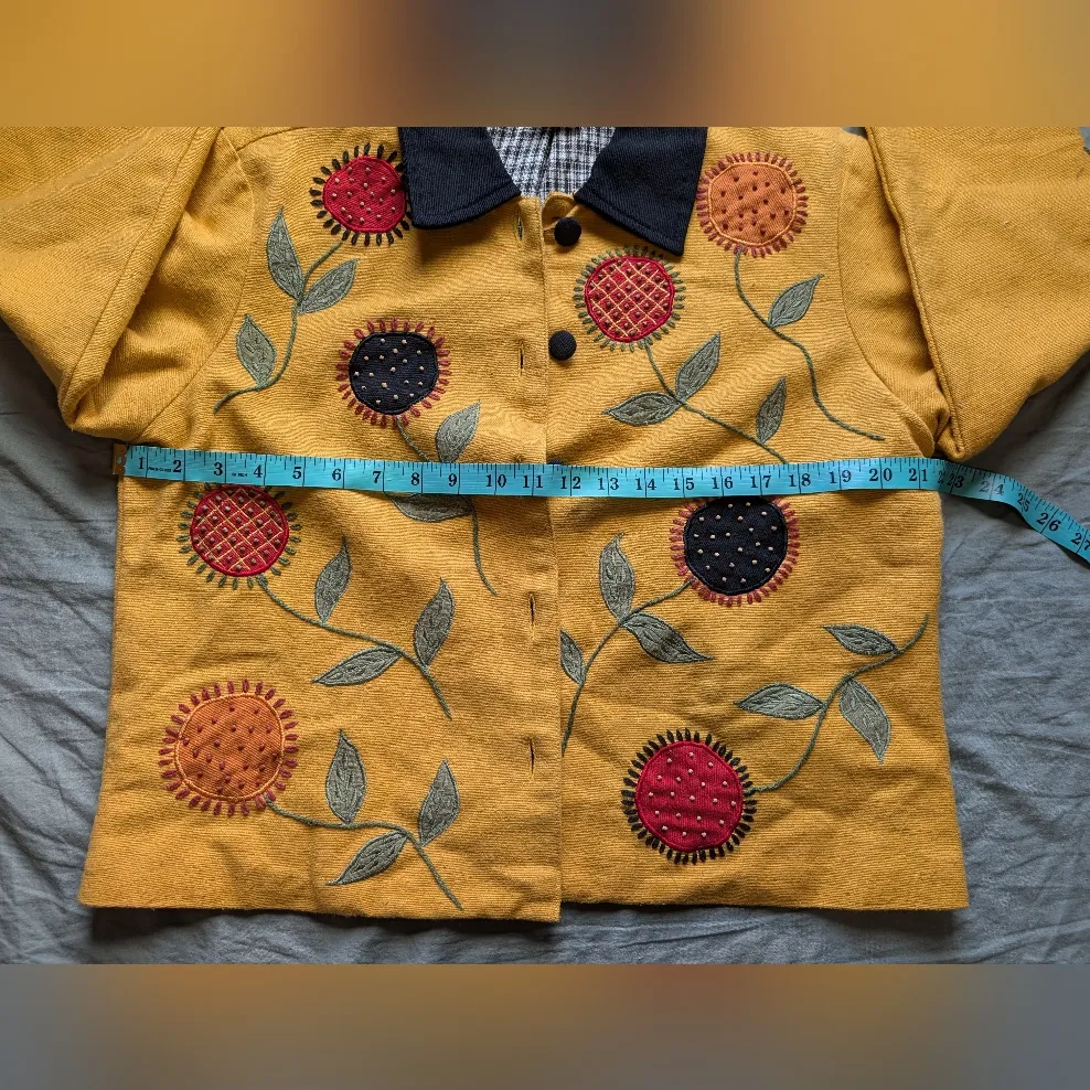 Vintage Bleu Bayou Cotton Embroidered Sunflower Jacket Medium Yellow/Black Yellow - Image 6
