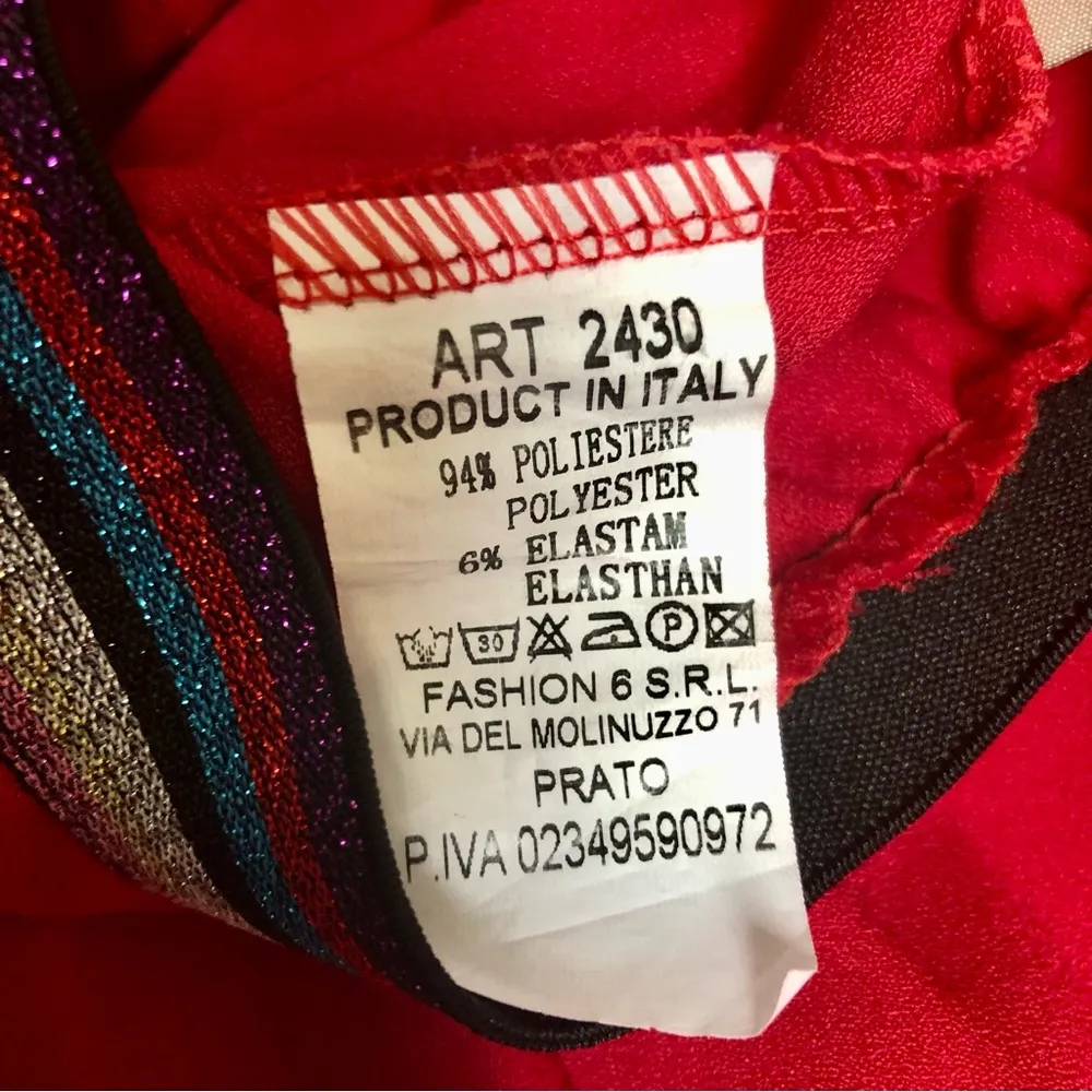 Lumina Red Pleated Wide Leg Gaucho Pants Sparkle Elastic Waistband Italian sz M Size M - Image 9