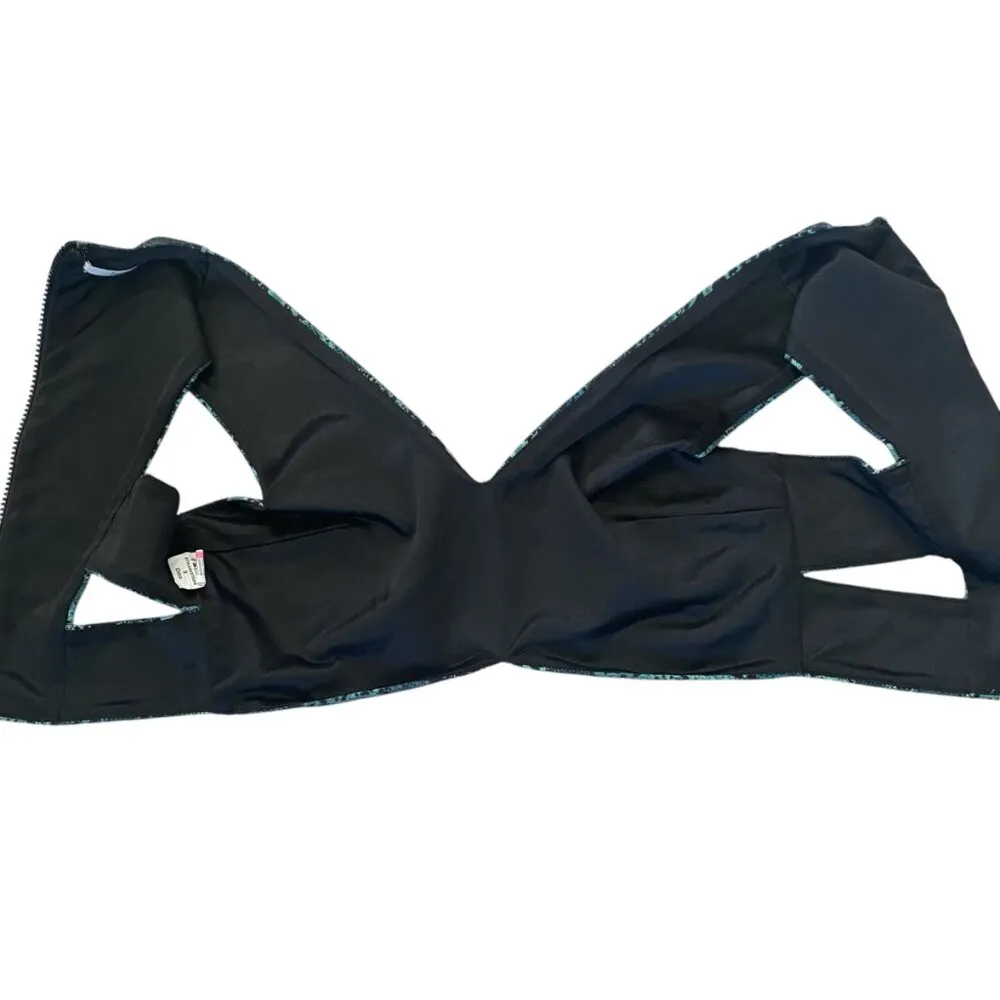 women's small green and black full zip v-neck sleeveless crop top - Image 9