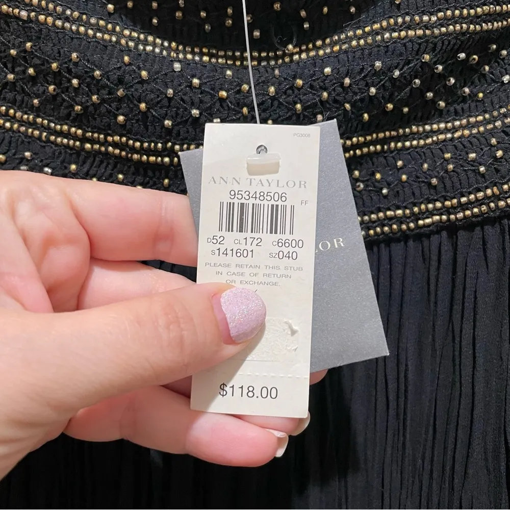 Ann Taylor Silk Midi Length Skirt with Gold Beading, Size 4 - Image 4