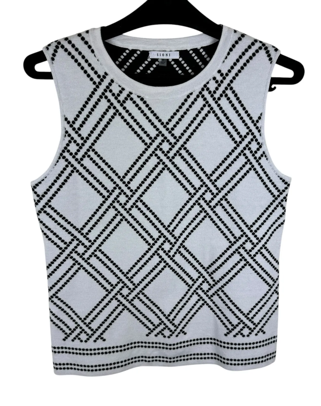 Sioni Black White Thick Knit Round Neck Pullover Sleeveless Sweater Vest Size M Size M - Image 1