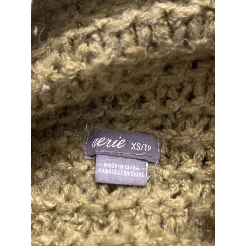 Aerie Womens Sweater Size XS Chunky Knit High Neckline Mock Green Oversized Soft - Image 7