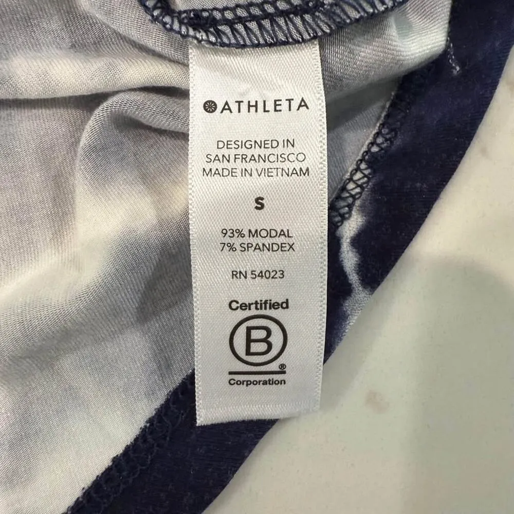 Athleta Santorini Thera Printed Dress Women's Small Navy Tie Dye Fit and Flare - Image 4