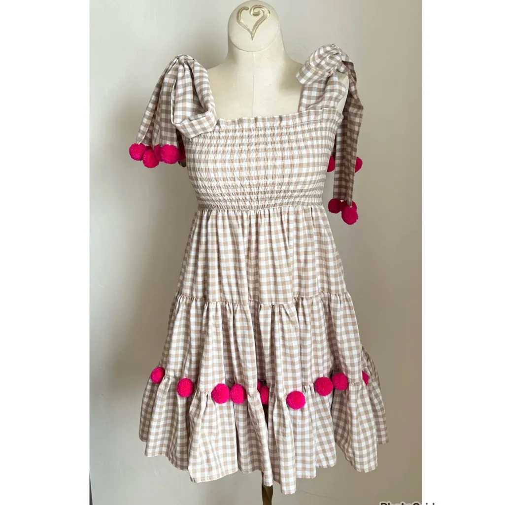 Revolve Sundress Pippa Mini Dress Gingham Pom Pom Mini Dress - Image 4