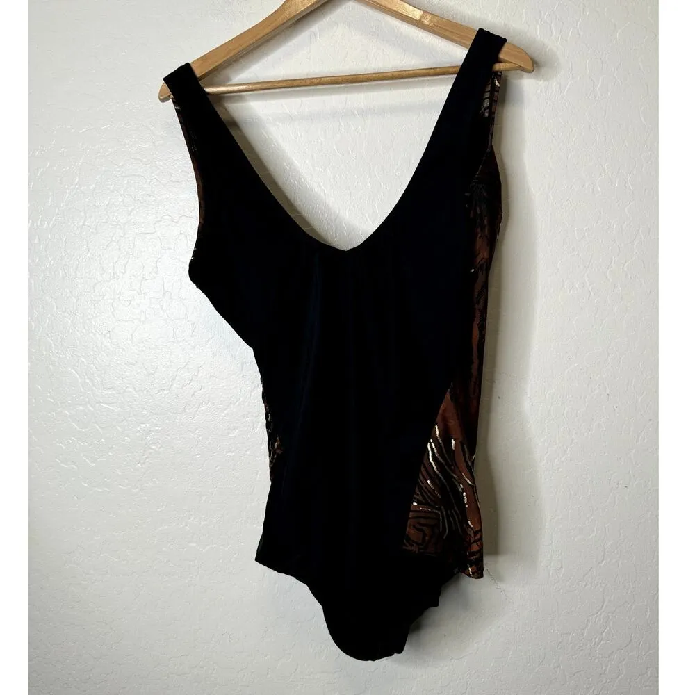 Sirena Beachwear Swimwear Size 22W One Piece with Scarf Cover Skirt Animal Print Brown - Image 3