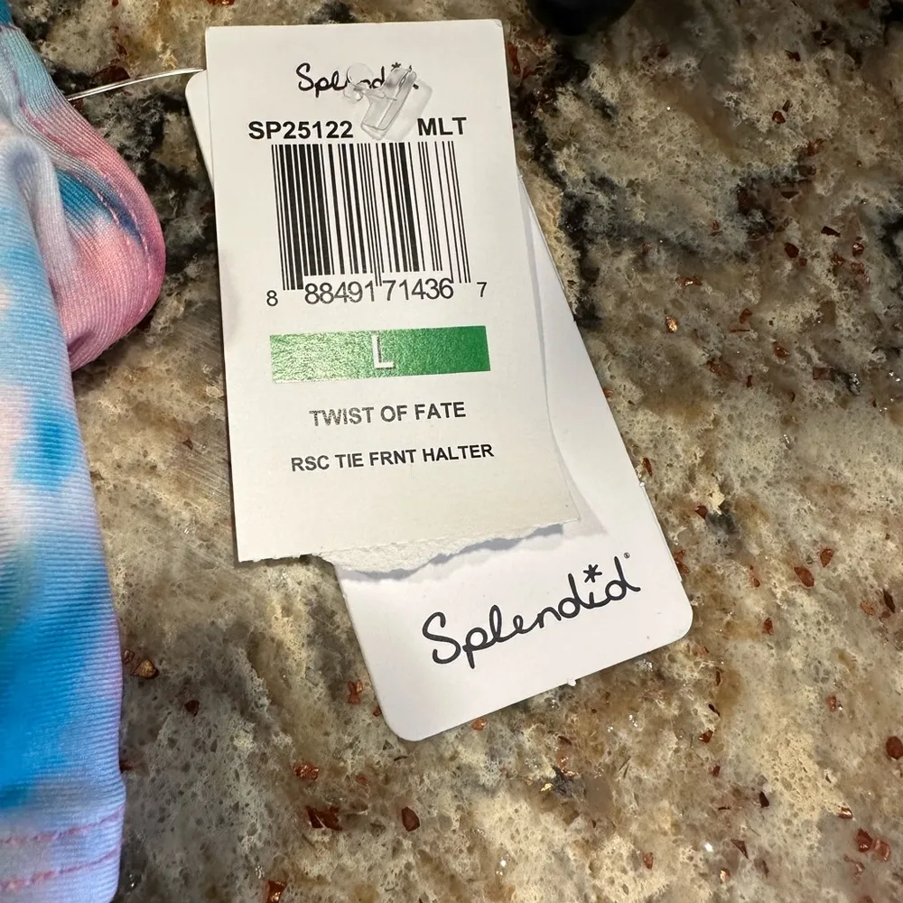 Splendid Twist Of Fate Bikini Top Size Large New NWT Pink Blue Knot front - Image 4