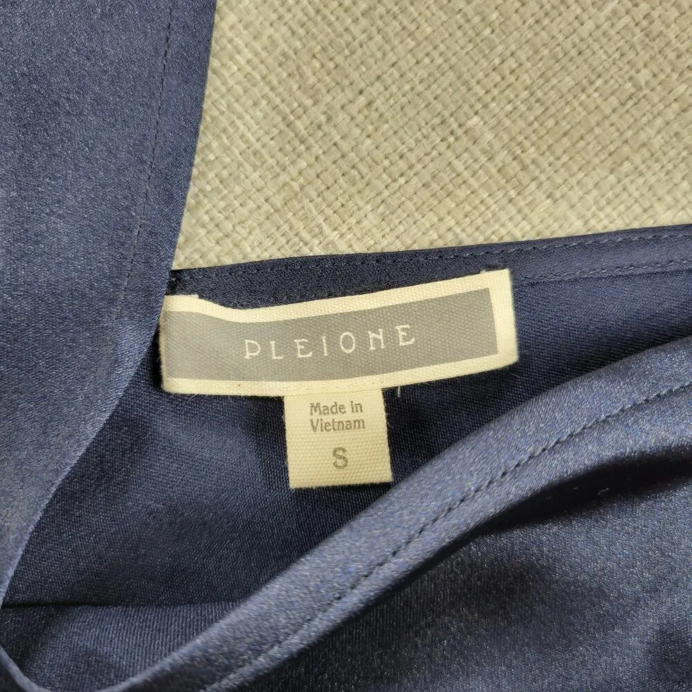 Pleione Womens Blouse S Navy Blue Satin Front Twist V-Neck Kimono 3/4 Sleeve - Image 3