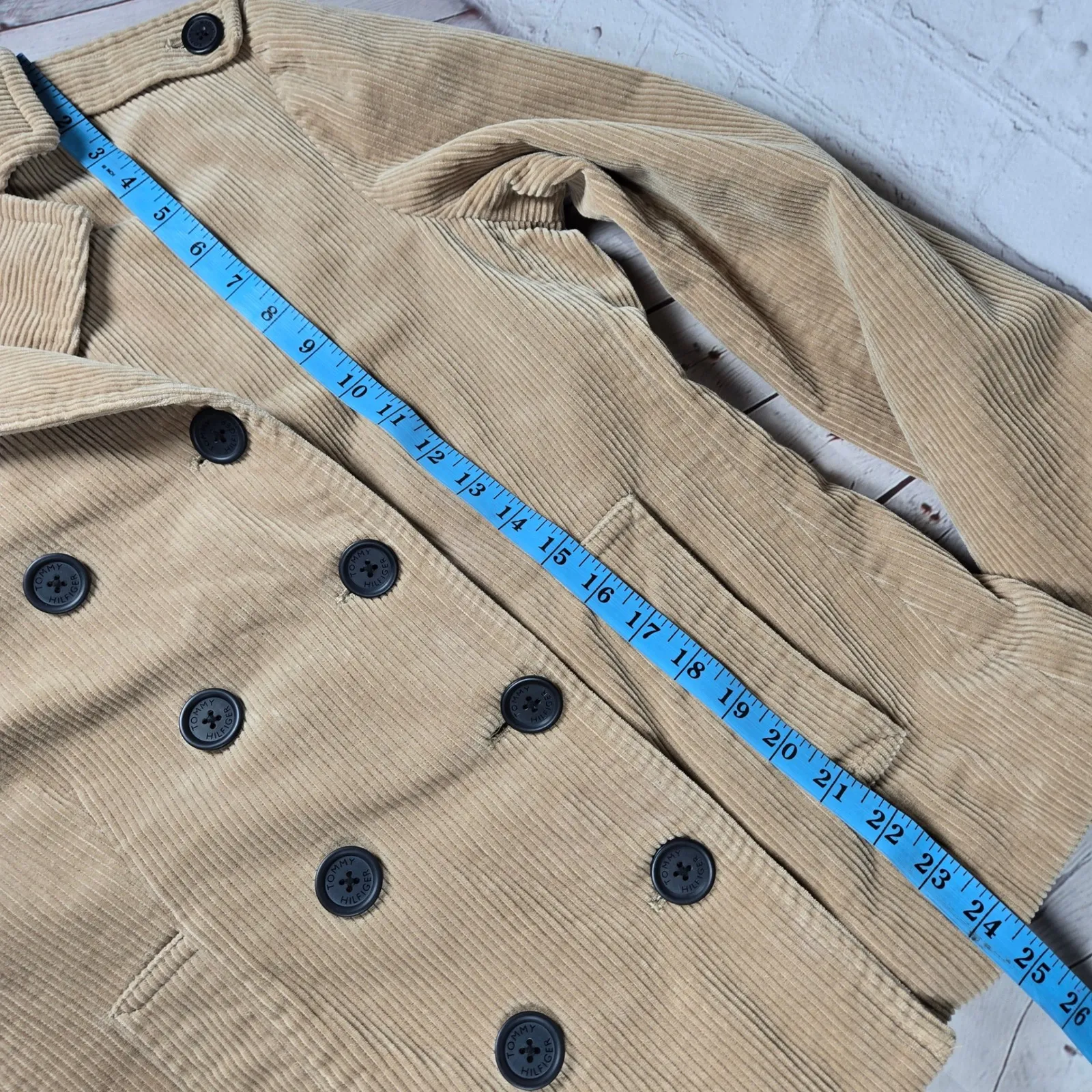 Vintage Y2K Tommy Hilfiger Women's Corduroy Double Breasted‎ Jacket Beige Size M - Image 10