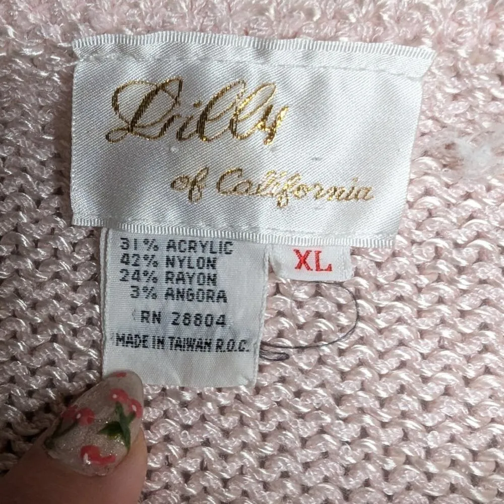 Vtg 1980s Lilly of California Pink Kawaii Fairy Kei Puff Shoulder Sweater XL - Image 6