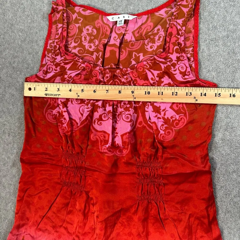 CAbi True Love Tank Top #672 Women's X-Small Sleeveless Floral 100% Silk Pleated - Image 2