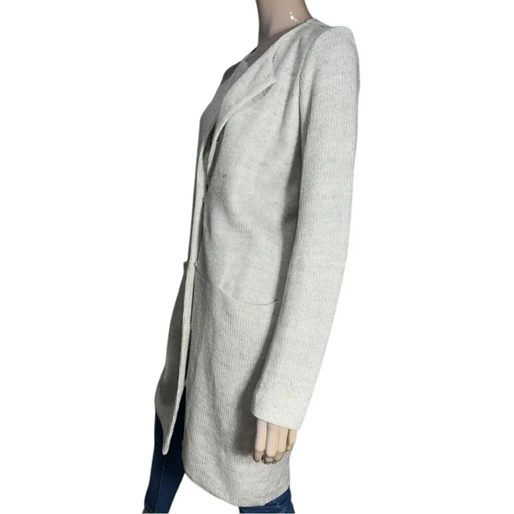 Majestic Filatures 2 M Grey Black Marled Linen Snap Front Duster Sweater Jacket Gray Size M - Image 4