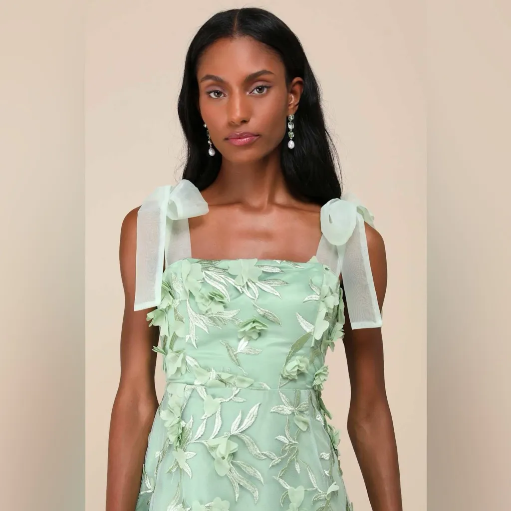 Lulus Effortlessly Sweet Sage Tulle 3D Floral Tie-Strap Midi
Dress - Image 4