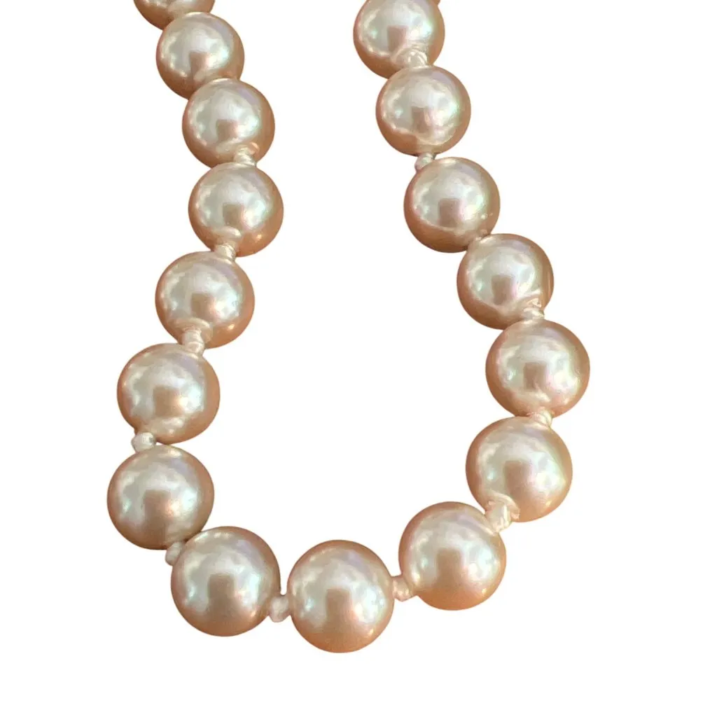 Vintage Faux Champagne Pearl Necklace Sterling Silver Hook Clasp Estate 29" - Image 2