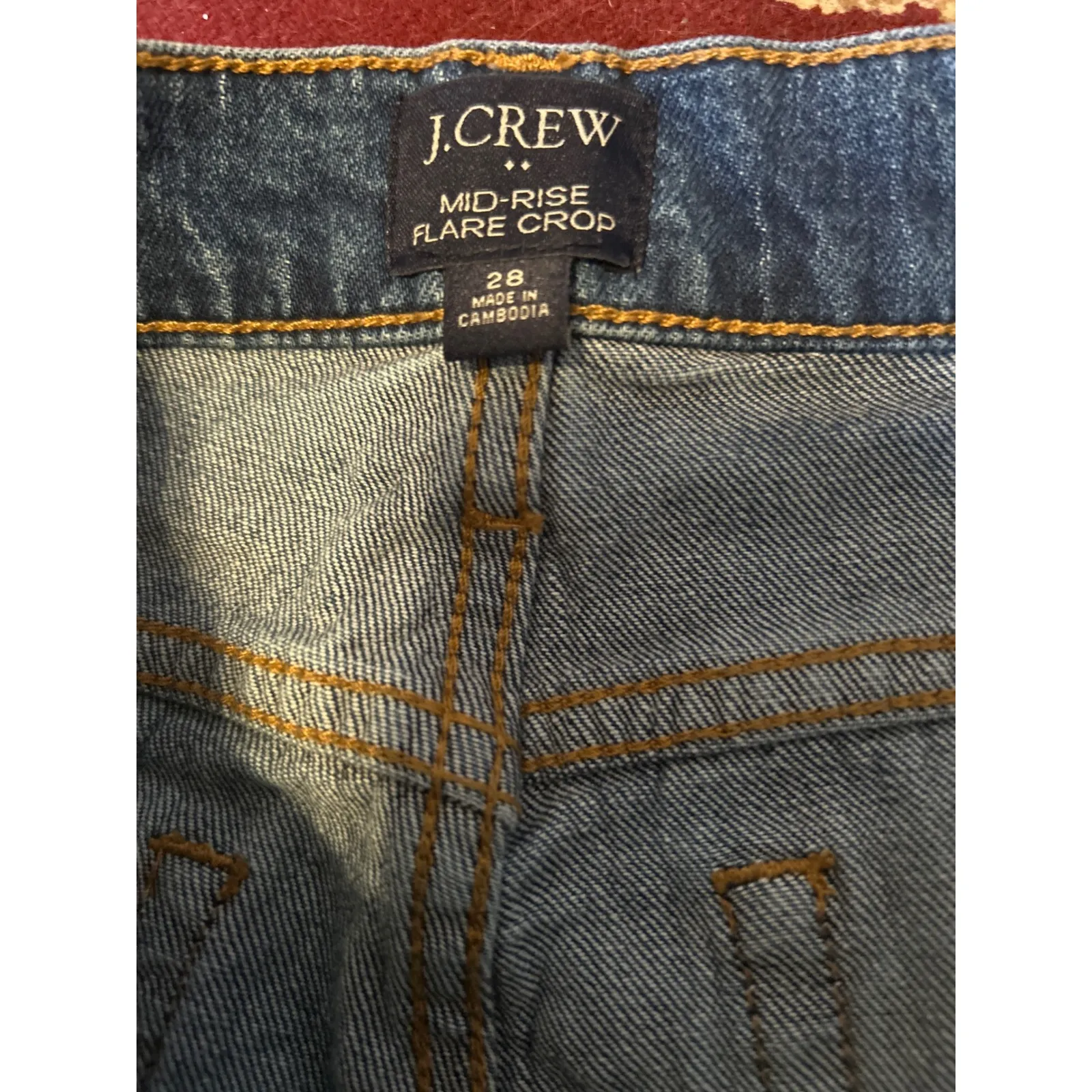 J Crew Mid Rise Flare Crop Jeans Blue Denim Distressed Size 28 - Image 4