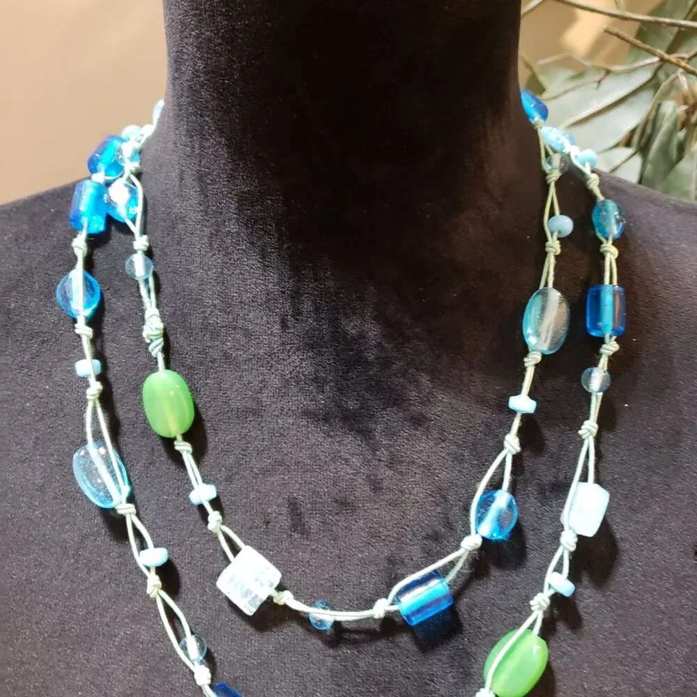 Womens Fashion Tribe Charming Multi Glass Beaded Cord Long Necklace Jewelry Blue - Image 5